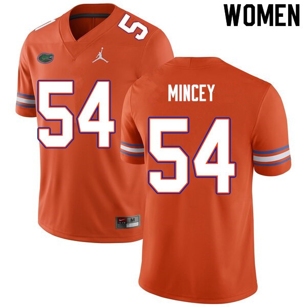 Women #54 Gerald Mincey Florida Gators College Football Jersey Orange